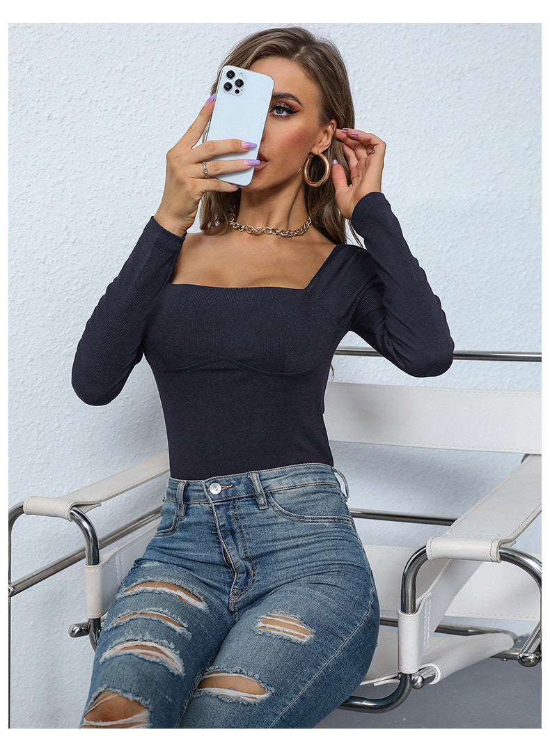 Women's Long Sleeve Bodysuit Shapewear Top Square Neck Bodysuit Halloween One Piece Basic Backless - Seldom Seen Styles