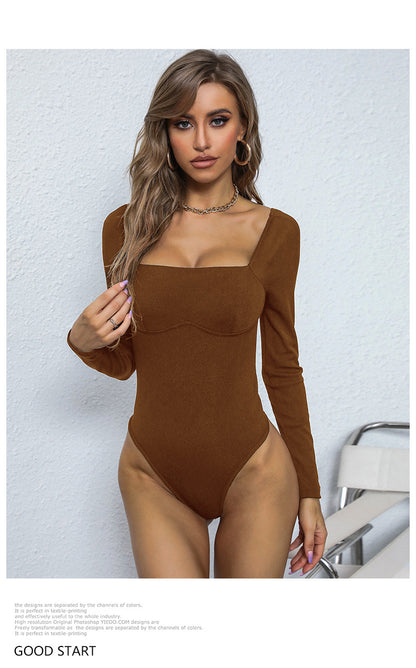 Women's Long Sleeve Bodysuit Shapewear Top Square Neck Bodysuit Halloween One Piece Basic Backless - Seldom Seen Styles