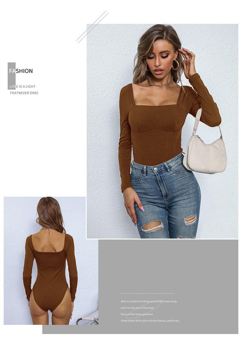 Women's Long Sleeve Bodysuit Shapewear Top Square Neck Bodysuit Halloween One Piece Basic Backless - Seldom Seen Styles