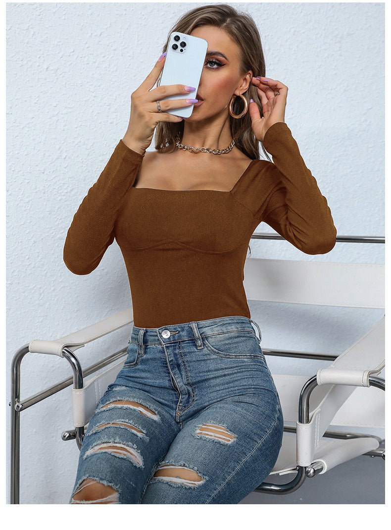 Women's Long Sleeve Bodysuit Shapewear Top Square Neck Bodysuit Halloween One Piece Basic Backless - Seldom Seen Styles
