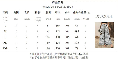 Women's Newspaper Print Wide Leg Pants Elastic Waist Loose Funky Letter Print Palazzo Pants - Seldom Seen Styles