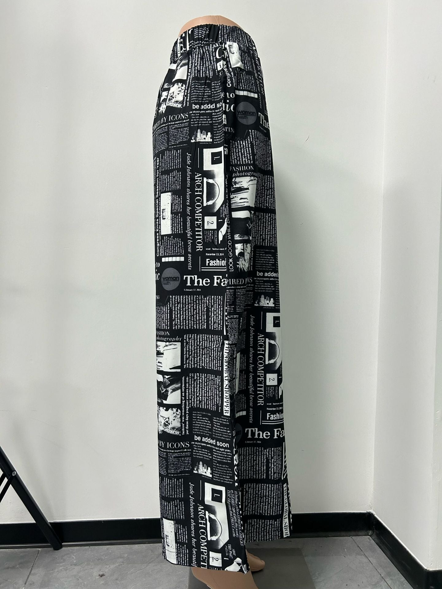 Women's Newspaper Print Wide Leg Pants Elastic Waist Loose Funky Letter Print Palazzo Pants - Seldom Seen Styles