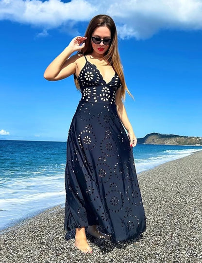 Women's One Piece Bathing Suit Petal Hollow V Neck Swimsuit and Skirt - Seldom Seen Styles