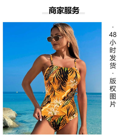 Women's One Piece Swimsuit Bathing Suit Retro Ruffled V Neck Bathing Suits Tummy Control Swimwear - Seldom Seen Styles