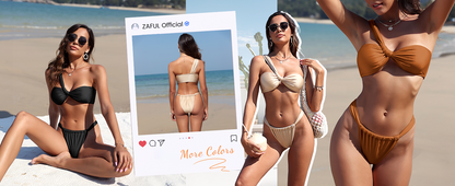 Women's One Shoulder Bikini Twisted Ruched High Cut Bandeau Bikini Set Two Piece Swimsuit - Seldom Seen Styles