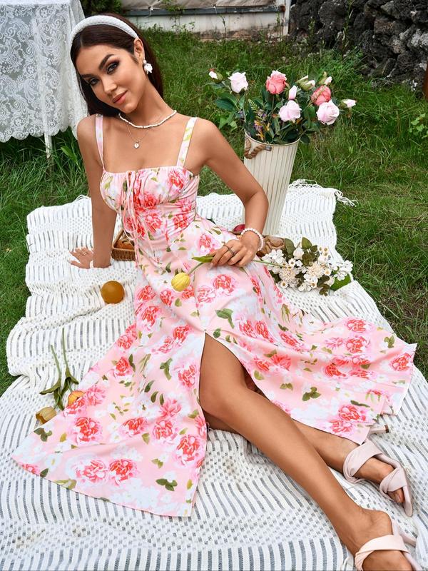 Women's Plain Dress, Lace Up Dress, Party Dress, Tie Front Dress, Elegant Square Neck Midi Dress, Dresses for Women, Frenchy Style Formal Dress - Seldom Seen Styles