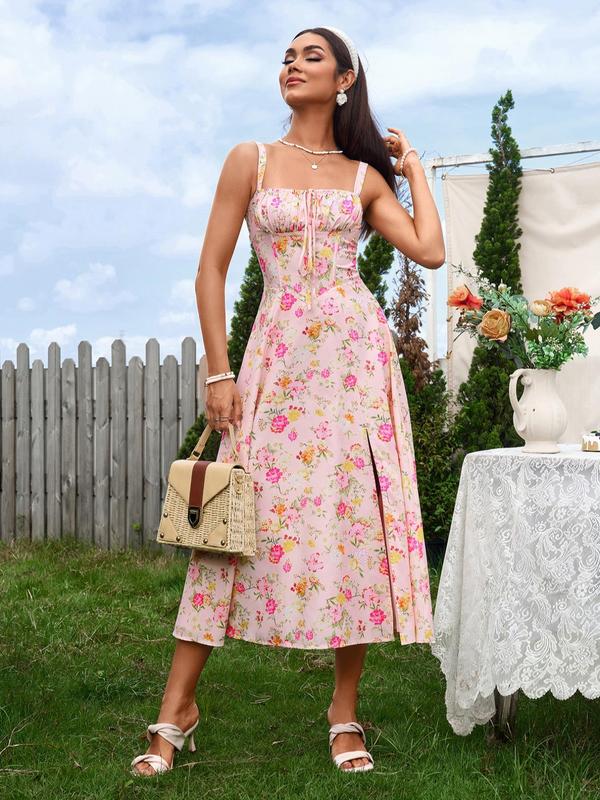 Women's Plain Dress, Lace Up Dress, Party Dress, Tie Front Dress, Elegant Square Neck Midi Dress, Dresses for Women, Frenchy Style Formal Dress - Seldom Seen Styles