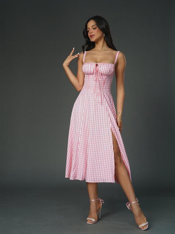 Women's Plain Dress, Lace Up Dress, Party Dress, Tie Front Dress, Elegant Square Neck Midi Dress, Dresses for Women, Frenchy Style Formal Dress - Seldom Seen Styles