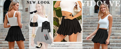 Women's Pleated Skater Skirt Basic Casual High Waisted Ruffles Flared Mini Lingerie Skirts - Seldom Seen Styles