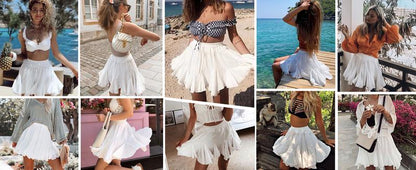 Women's Pleated Skater Skirt Basic Casual High Waisted Ruffles Flared Mini Lingerie Skirts - Seldom Seen Styles