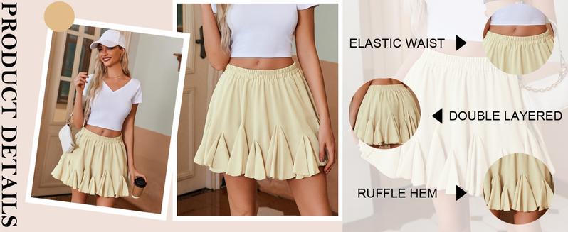 Women's Pleated Skater Skirt Basic Casual High Waisted Ruffles Flared Mini Lingerie Skirts - Seldom Seen Styles