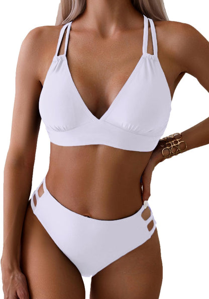 Women's Push Up V Neck Bikini Sets Criss Cross Back Two Piece Bathing Suit - Seldom Seen Styles