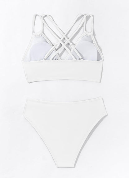 Women's Push Up V Neck Bikini Sets Criss Cross Back Two Piece Bathing Suit - Seldom Seen Styles