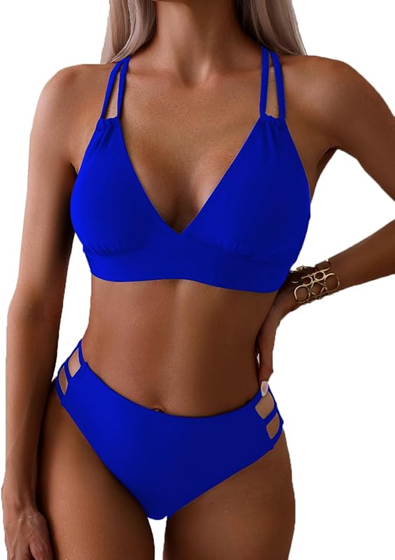 Women's Push Up V Neck Bikini Sets Criss Cross Back Two Piece Bathing Suit - Seldom Seen Styles