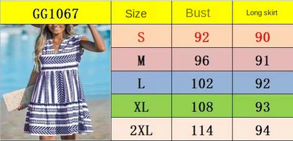 Women's Ruffle Beach Mini Dress Split V Neck A Line Sleeveless Geometric Stripe Tropical Leaf Pattern Summer Dresses - Seldom Seen Styles