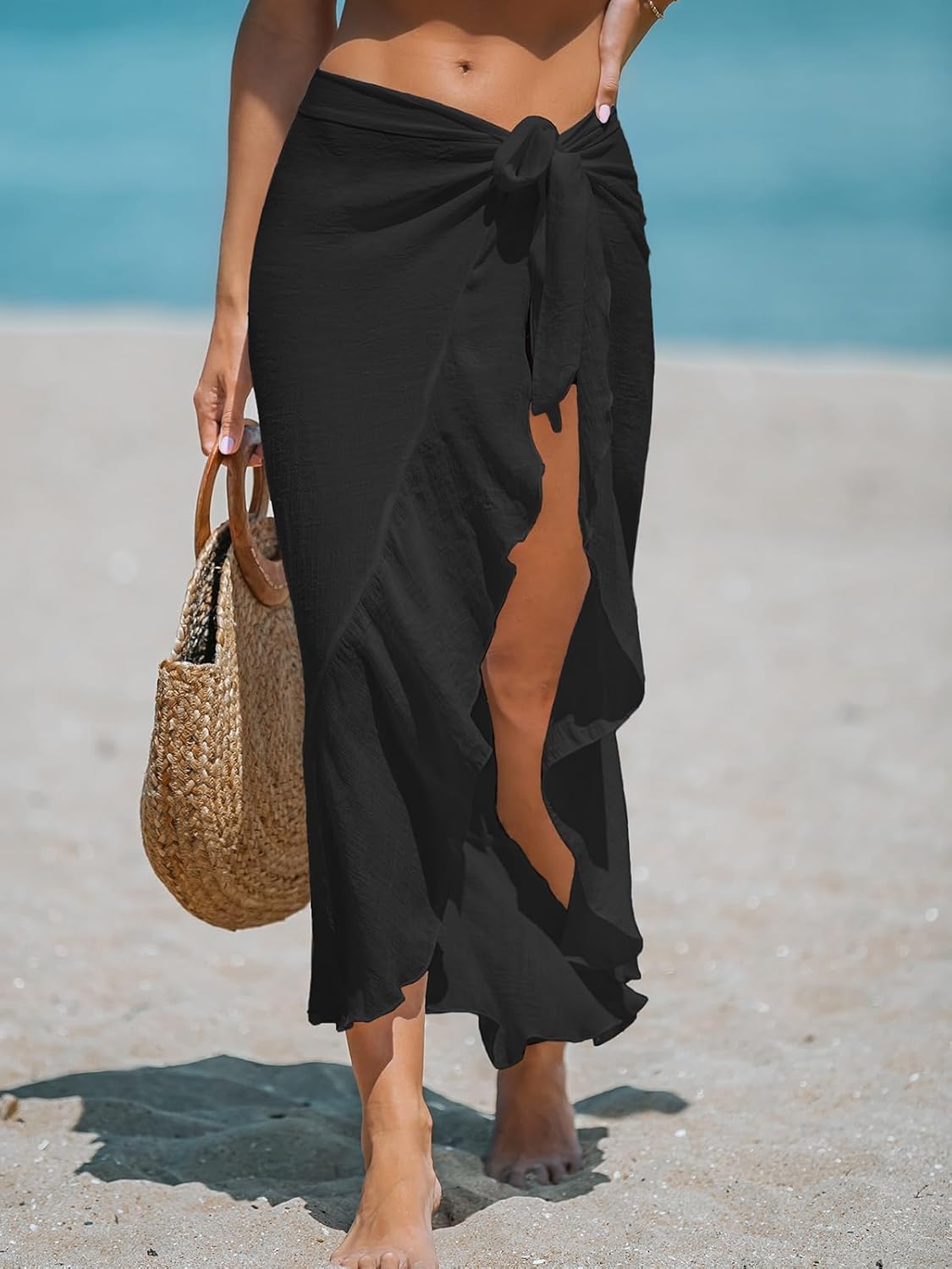 Women's Sarong Cover Ups Swimsuit Wrap Skirt Self Tie Beach Cover Up Ruffle Wraps One Size - Seldom Seen Styles