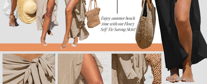 Women's Sarong Cover Ups Swimsuit Wrap Skirt Self Tie Beach Cover Up Ruffle Wraps One Size - Seldom Seen Styles