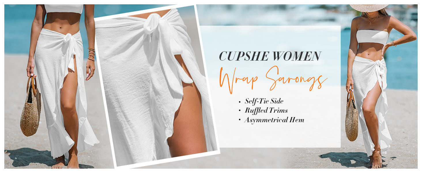 Women's Sarong Cover Ups Swimsuit Wrap Skirt Self Tie Beach Cover Up Ruffle Wraps One Size - Seldom Seen Styles