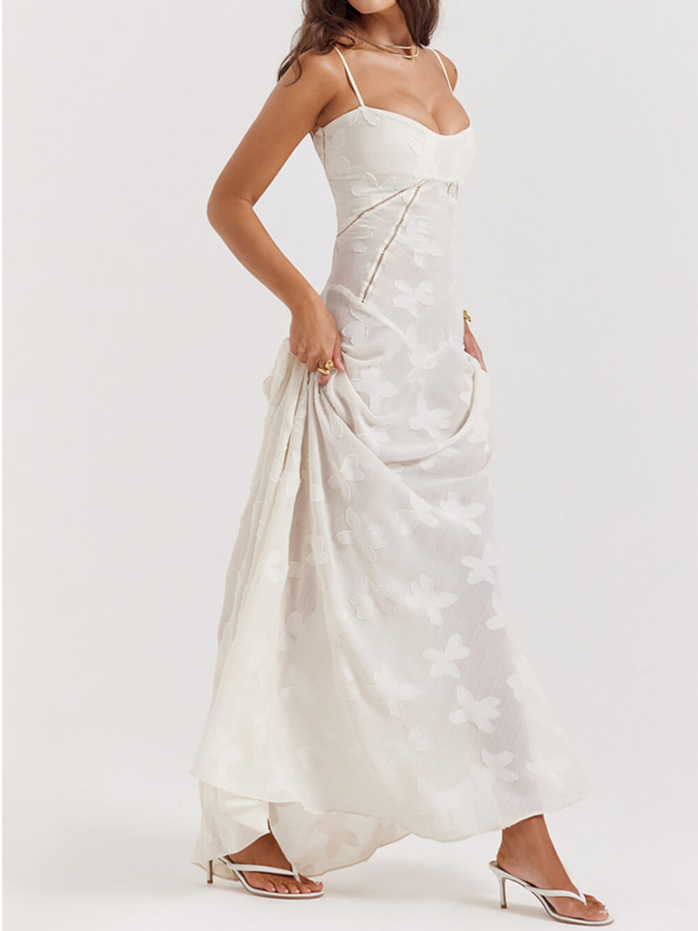 Women's Seren Lace-Up Maxi Dress Vintage Cream Floral Lace Back Maxi Dress - Seldom Seen Styles