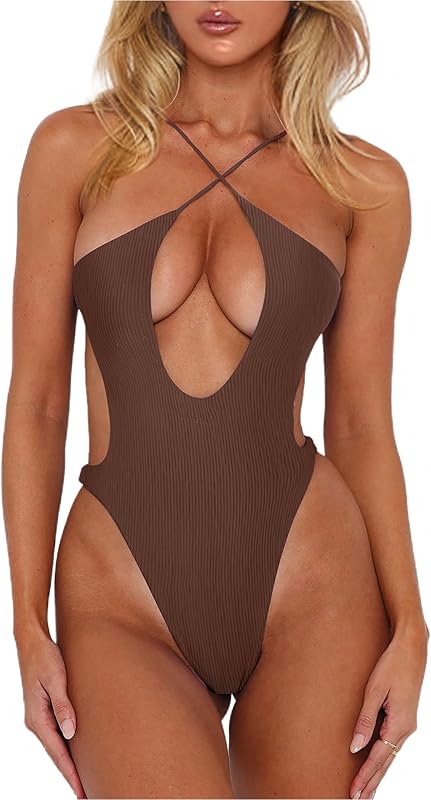 Women's Sexy Criss Cross Halter Bathing Suit Cut Out Backless Monokini Swimsuits One Piece - Seldom Seen Styles