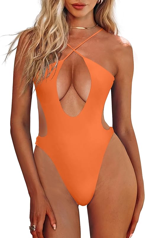 Women's Sexy Criss Cross Halter Bathing Suit Cut Out Backless Monokini Swimsuits One Piece - Seldom Seen Styles