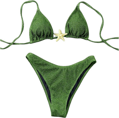 Women's Sexy Halter Triangle Bikini Set Tie String Swimsuit High Cut Thong Two Piece Bathing Suit - Seldom Seen Styles