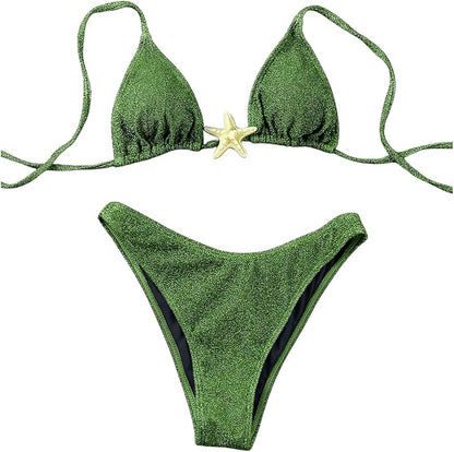 Women's Sexy Halter Triangle Bikini Set Tie String Swimsuit High Cut Thong Two Piece Bathing Suit - Seldom Seen Styles