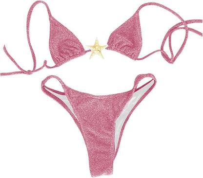 Women's Sexy Halter Triangle Bikini Set Tie String Swimsuit High Cut Thong Two Piece Bathing Suit - Seldom Seen Styles