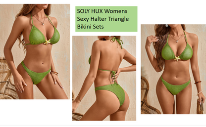 Women's Sexy Halter Triangle Bikini Set Tie String Swimsuit High Cut Thong Two Piece Bathing Suit - Seldom Seen Styles