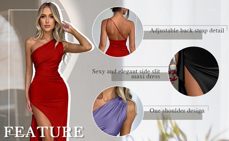 Women's Sexy One Shoulder Satin High Split Cocktail Fit Wedding Party Maxi Formal Dress - Seldom Seen Styles