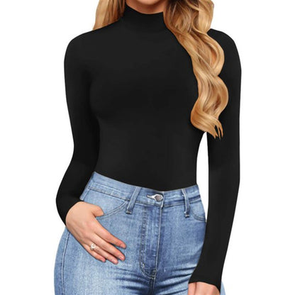 Women's Sexy Square Neck Bodysuit Long Sleeve Double Lined Shirt Tops - Seldom Seen Styles