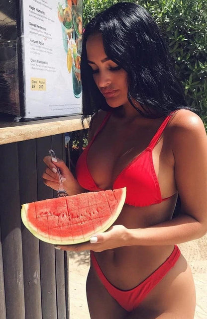 Women's Sexy Thong Bottom Two Piece Bikini Double Shoulder Straps Cute Swimsuit Triangle Bathing - Seldom Seen Styles