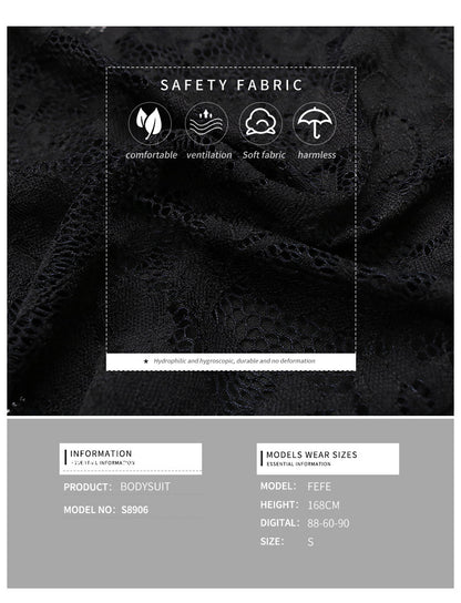 Women's Sheer Floral Lace V Neck Bodysuit Long Sleeve Slim Fit Jumpsuits - Seldom Seen Styles