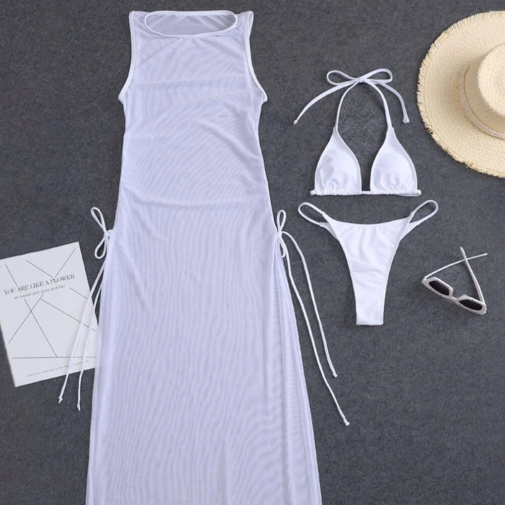 Women's Sheer Mesh Long Sleeve See Through Swimwear Bikini Cover Up Dress - Seldom Seen Styles