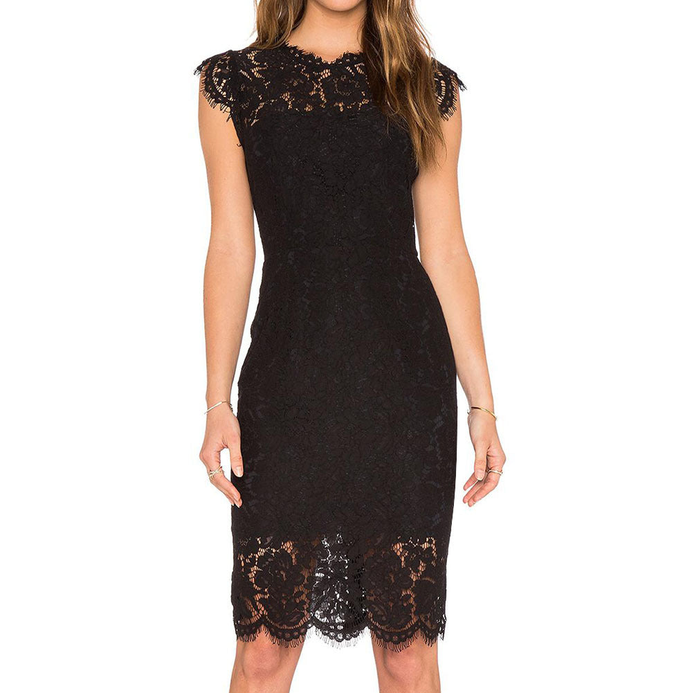 Women's Sleeveless Lace Floral Elegant Cocktail Dress Crew Neck Knee Length for Party - Seldom Seen Styles