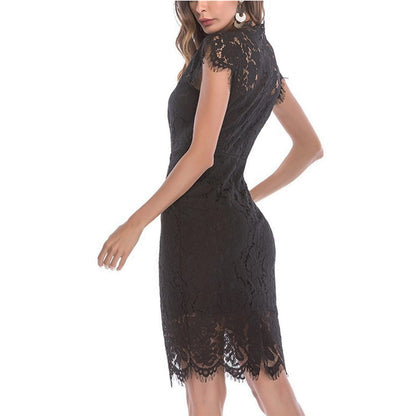 Women's Sleeveless Lace Floral Elegant Cocktail Dress Crew Neck Knee Length for Party - Seldom Seen Styles