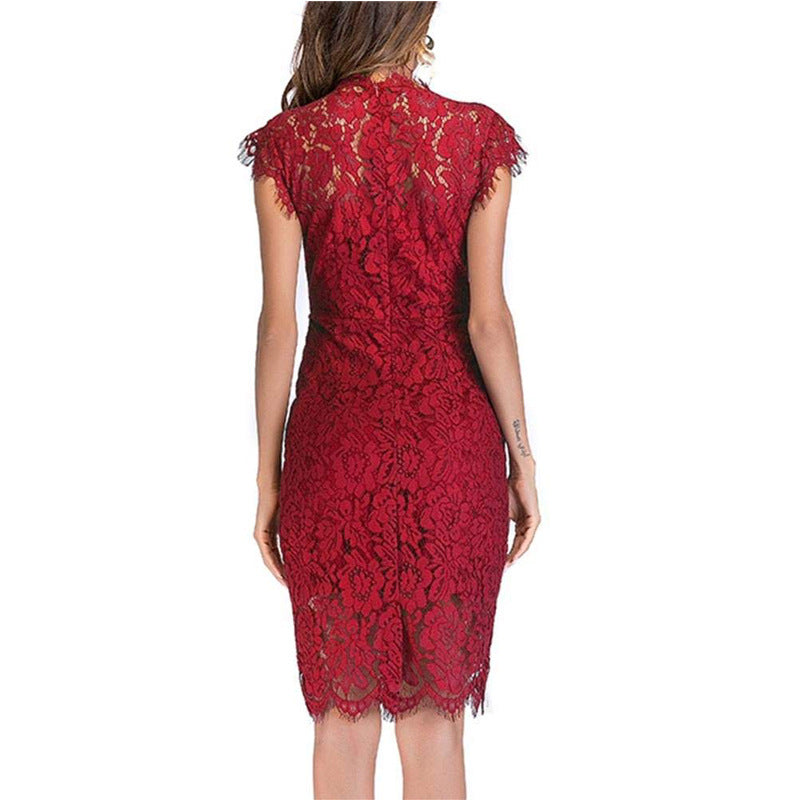 Women's Sleeveless Lace Floral Elegant Cocktail Dress Crew Neck Knee Length for Party - Seldom Seen Styles