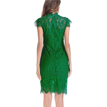 Women's Sleeveless Lace Floral Elegant Cocktail Dress Crew Neck Knee Length for Party - Seldom Seen Styles