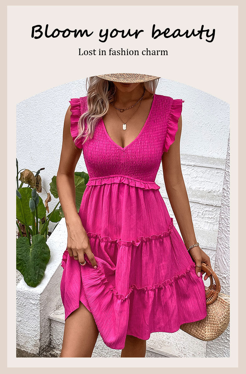 Women's Solid Color Cute Dresses V Neck Casual Dress - Seldom Seen Styles