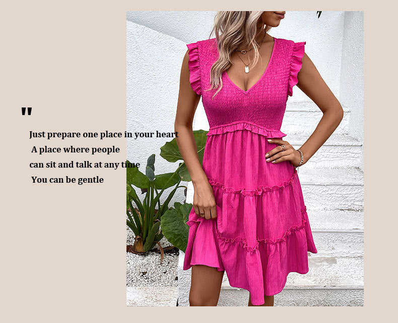 Women's Solid Color Cute Dresses V Neck Casual Dress - Seldom Seen Styles