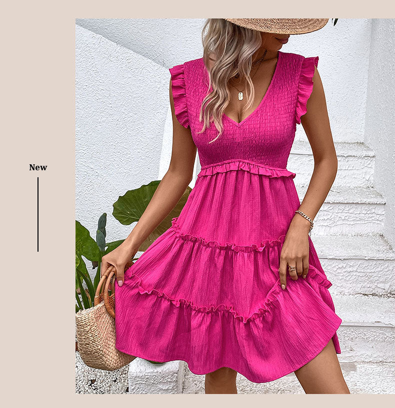Women's Solid Color Cute Dresses V Neck Casual Dress - Seldom Seen Styles