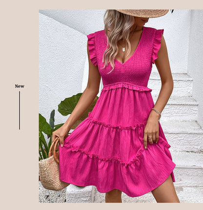 Women's Solid Color Cute Dresses V Neck Casual Dress - Seldom Seen Styles