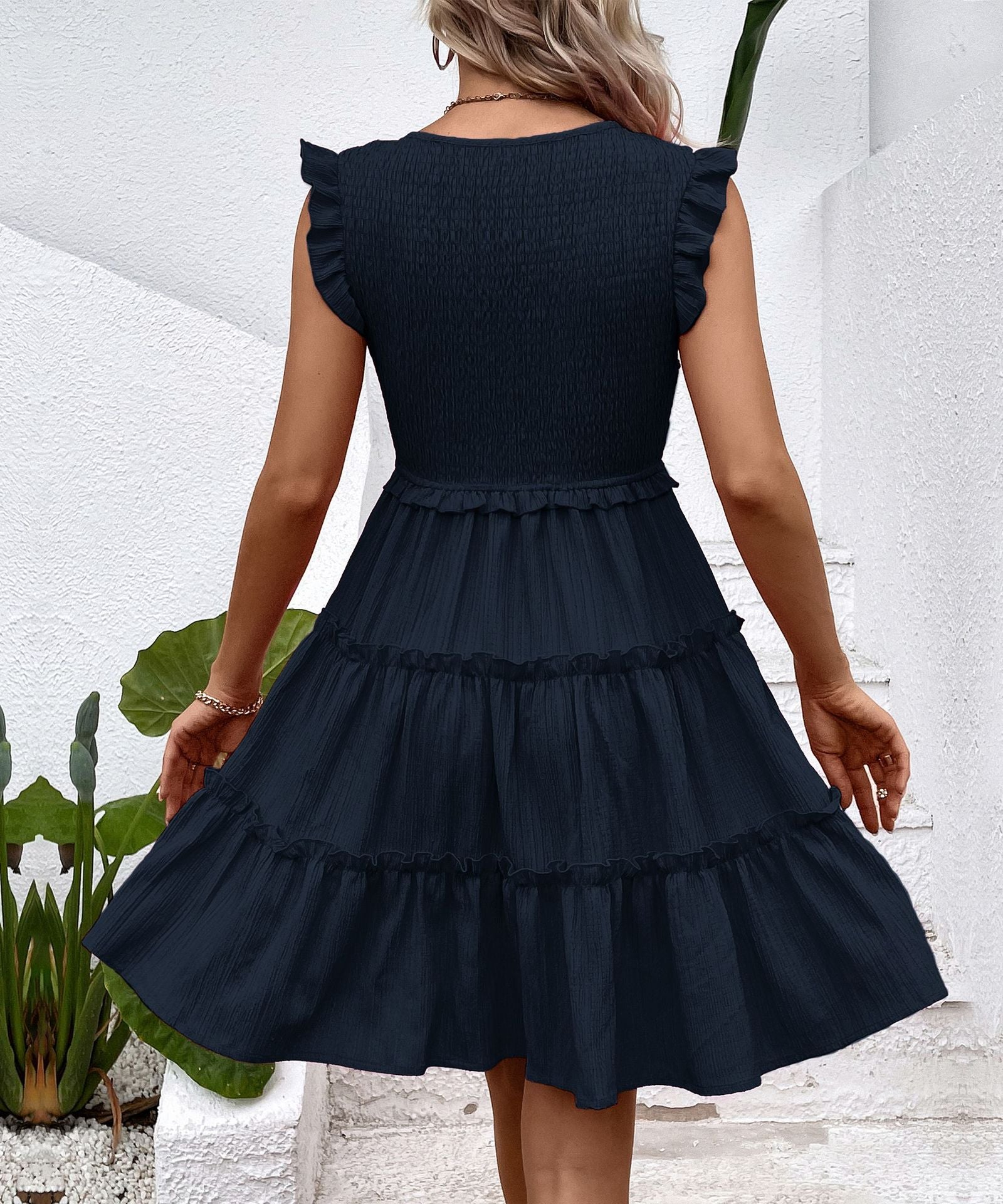 Women's Solid Color Cute Dresses V Neck Casual Dress - Seldom Seen Styles