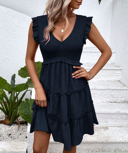 Women's Solid Color Cute Dresses V Neck Casual Dress - Seldom Seen Styles