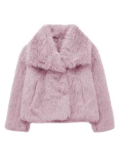 Women's Solid Color Faux Fur Luxury Jacket, Priscilla Fur Coat, Casual Warmth Long Sleeve Collared Fuzzy Coat for Fall &amp; Winter, Jackets for Women, Women's Clothing for Daily Wear Outerwear, Coats for Women