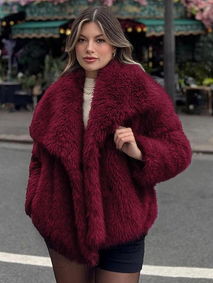 Women's Solid Color Faux Fur Luxury Jacket, Priscilla Fur Coat, Casual Warmth Long Sleeve Collared Fuzzy Coat for Fall &amp; Winter, Jackets for Women, Women's Clothing for Daily Wear Outerwear, Coats for Women