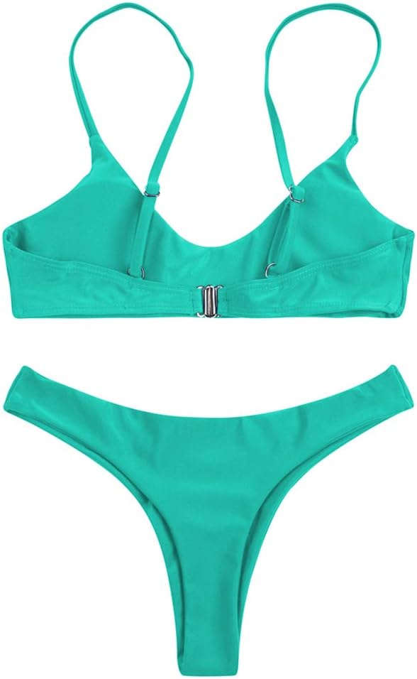 Women's Solid Scoop Neck Push Up Padded Brazilian Thong Bikini Swimsuit Bathing Suit - Seldom Seen Styles