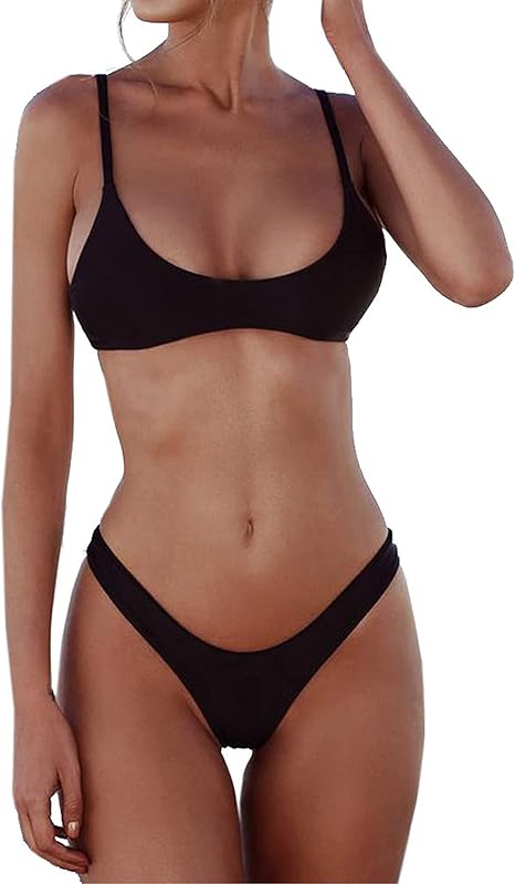Women's Solid Scoop Neck Push Up Padded Brazilian Thong Bikini Swimsuit Bathing Suit - Seldom Seen Styles
