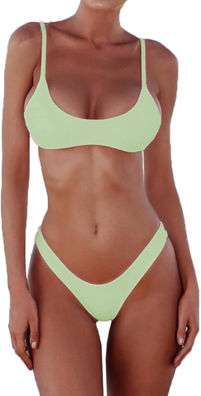 Women's Solid Scoop Neck Push Up Padded Brazilian Thong Bikini Swimsuit Bathing Suit - Seldom Seen Styles