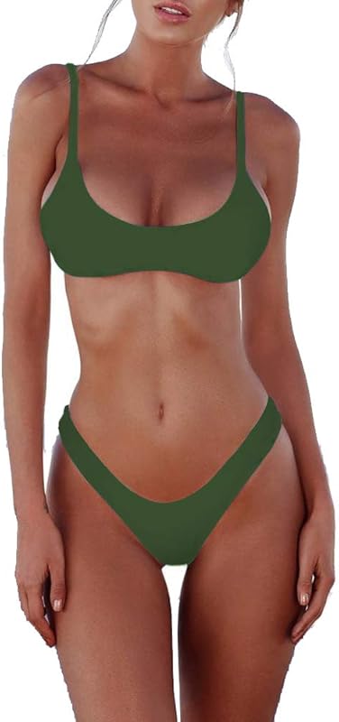 Women's Solid Scoop Neck Push Up Padded Brazilian Thong Bikini Swimsuit Bathing Suit - Seldom Seen Styles